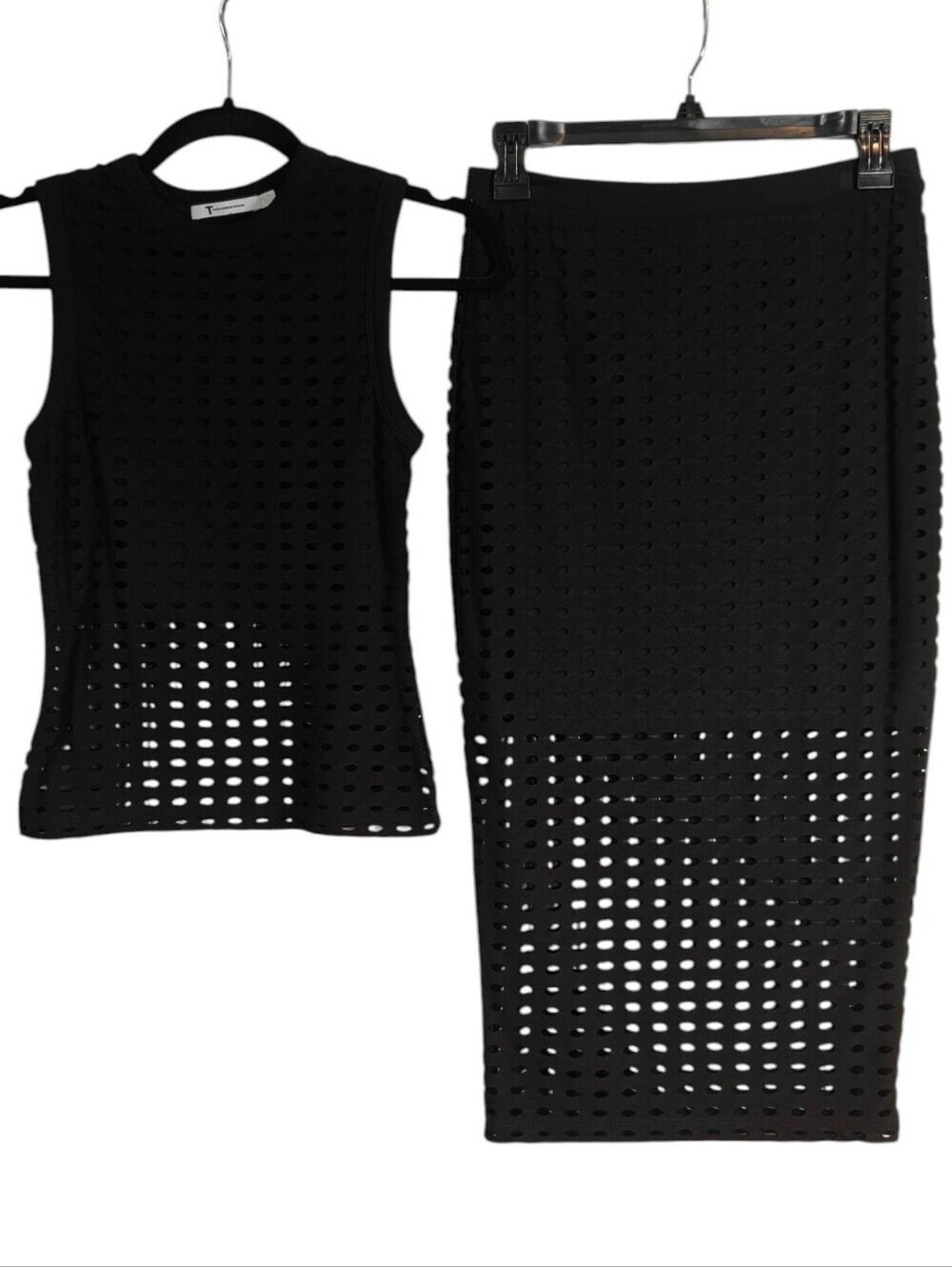 T BY ALEXANDER WANG Circular Hole Jacquard Jersey Top & Skirt Set Size XS